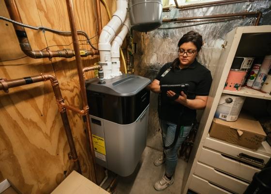 heat pump and boiler with technician